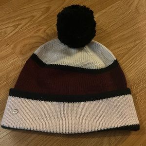 Kate Spade winter hat - purple, pink, white, and black color block